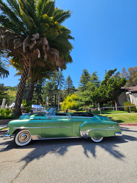 1952 Chevy Deluxe bomb convertible. Classic, vintage car rental for photo & video shoots.